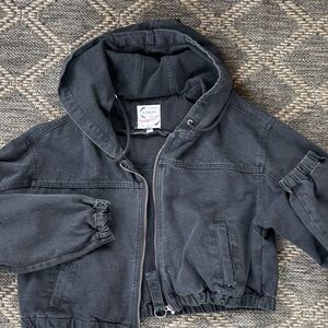 Stoosh Vintage Denim Black Hooded Zip-Up Jacket XL